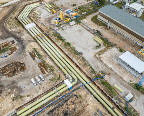 Amiblu Flowtite cooling water pipelines for Dolna Odra power plant aerial view