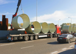 Amiblu Flowtite pipes on truck unloading for Burakowski collector