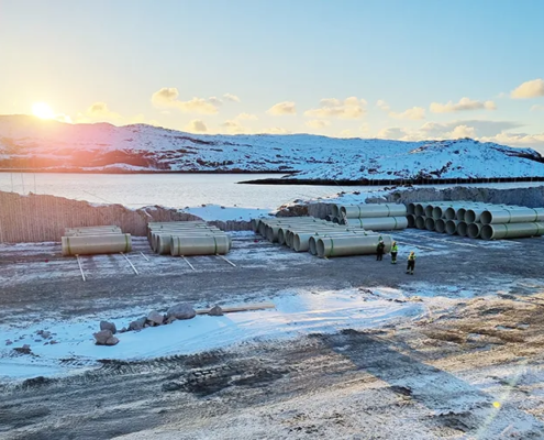 Amiblu GRP pipes storage for salmon farm Gigante Salmon in Norway