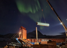 Amiblu GRP pipes unloading Gigante Salmon fish farm aurora borealis