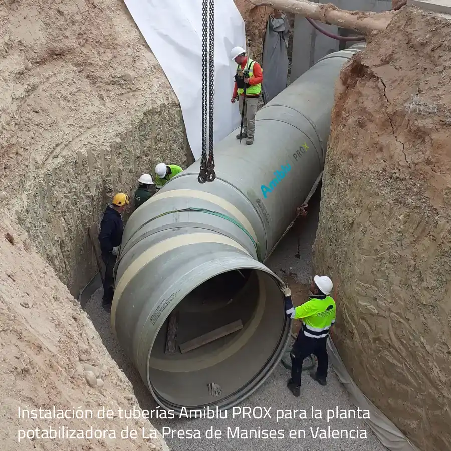 Instalación de tuberías Amiblu PROX para la planta potabilizadora de La Presa de Manises en Valencia