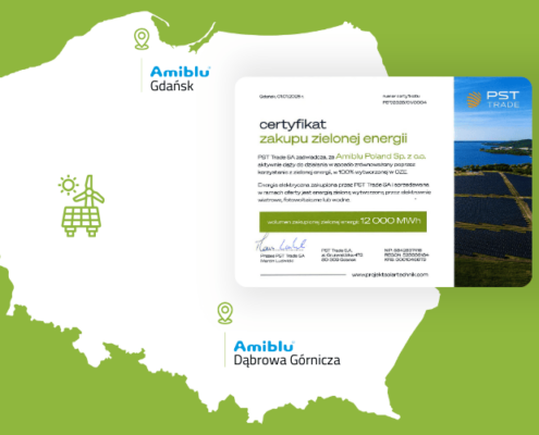 Factories of Amiblu Poland are 100% powered by renewable energy - certificate Projekt Solartechnik