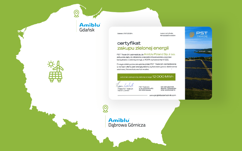 Factories of Amiblu Poland are 100% powered by renewable energy - certificate Projekt Solartechnik