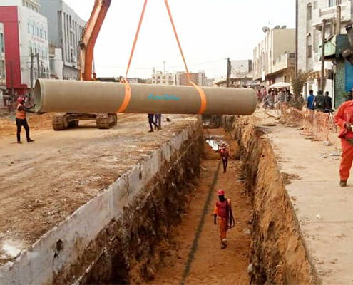 installation of Amiblu GRP drainage pipe for BRT project Senegal