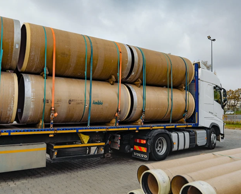 Loading of Amiblu Hobas jacking pipes at the factory in Dąbrowa Górnicza, Poland