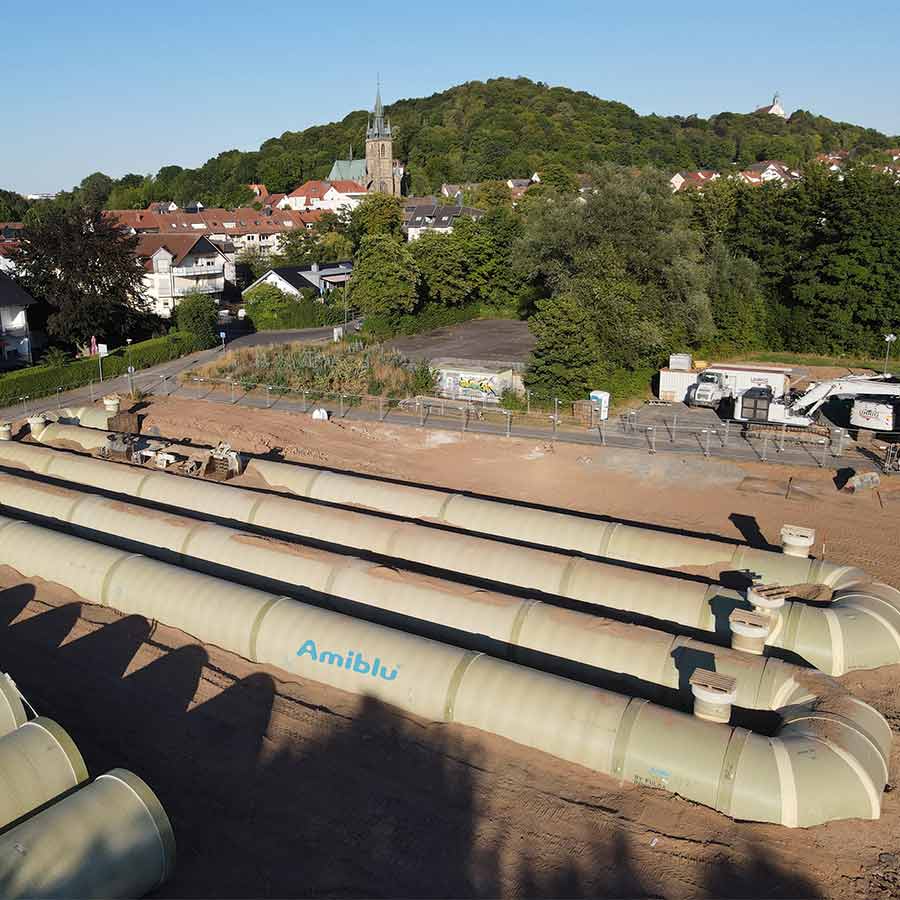 Stauraumkanal für ein GFK-Abwassersystem von Amiblu in Fulda