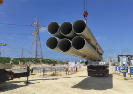 unloading of Amiblu GRP pipes at the JORF desalination plant in Morocco