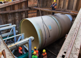 Jacking of XXL Amiblu Hobas Pipe De 3600 beneath railway in Gdańsk, PL