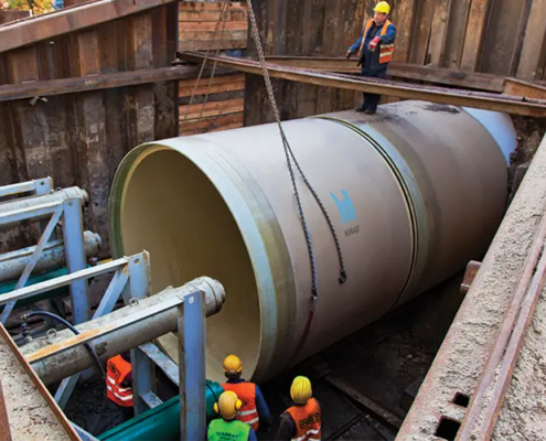 Jacking of XXL Amiblu Hobas Pipe De 3600 beneath railway in Gdańsk, PL